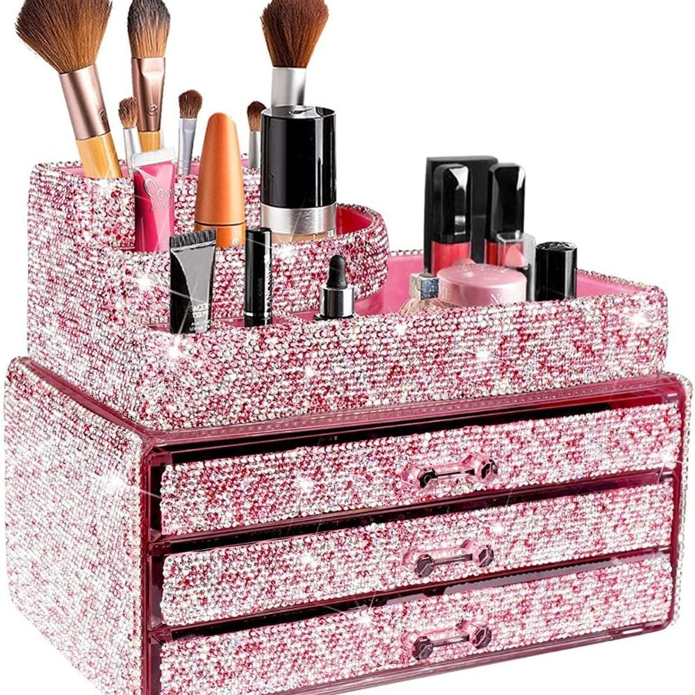 NWT Sparkling Bling Swarovski Crystal Rhinestone Makeup Organizer Jewelr…